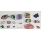 Eighteen various mineral and gemological samples including dioptase, lapis lazuli etc.