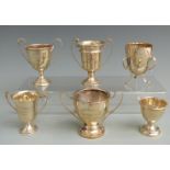 Six various hallmarked silver trophy cups, mostly circa 1920s, tallest 10cm, weight of all six 317g