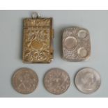 Coin holder to accommodate five coins, brass aude memoire and three crowns