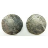 Two Elizabeth I (1558-1603) hammered silver rose sixpences for 1572 and 1580, F-F+