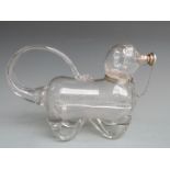 Elkington & Co. Ltd Edward VII hallmarked silver mounted novelty glass decanter formed as a dog,