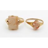 Two 9ct gold rings each set with a cameo, 2.9g