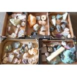 A large collection of mineral samples including quartz, gypsum etc