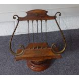 19thC brass and walnut or similar lyre shaped music stand, height 51cm