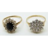 A 9ct gold ring set with a sapphire and cubic zirconia and a 9ct gold ring set with cubic