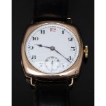 Swiss 9ct gold gentleman's wristwatch with inset subsidiary seconds dial, blued hands, Arabic