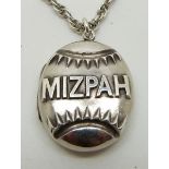 Victorian silver locket with raised Mizpah text, on silver chain