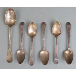 Set of five Georgian hallmarked silver bright cut teaspoons, London 1804, length 12.5cm together