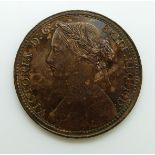 Victorian 1860 young head bronze penny BB EF-unc with lustre and toning