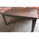 Industrial/haberdashery/shopfitting steel and inset plank top table (in two parts for easy