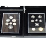 Royal Mint 2008 and 2015 UK silver proof coin sets, both in deluxe cases with certificates