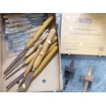 Collection of woodworking and woodcarving chisels etc