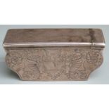 18th/19th century continental white metal snuff or similar box with hinged lid, engraved floral