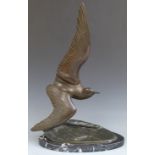 Irenee Rochard (1906-1984) bronze model of a seagull on marble plinth, in the Art Deco style, height