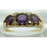 Victorian / Edwardian ring set with amethysts and diamonds, 3.4g, size K