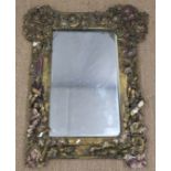 19th/early 20thC floral and scroll decorated mirror, W81 x H101cm