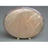 18th century silver mounted mother-of-pearl tobacco box with carved lid, engraved to front Richard