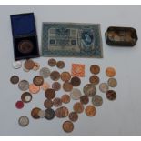 Small collection of coins including Victorian silver veiled head crown 1900