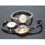 Two 9ct gold ladies wristwatches, one Accurist with gold hands and baton markers and silver dial, on