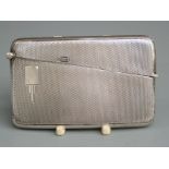 Art Deco George V hallmarked silver curved calling card case with engine turned decoration,