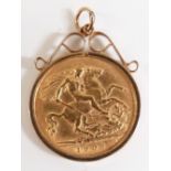 1908 gold half sovereign in 9ct gold pendant mount, 4.82g all in