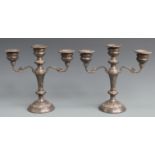 Pair of hallmarked silver three branch candelabra, Birmingham 1973 maker W I Broadway & Co, height