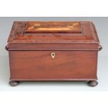 Georgian or early Victorian parquetry specimen wood inlaid sewing or workbox with lift out tray,