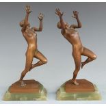 Theodore Ullmann (Austrian 1903-1966) pair of Art Deco bronze figural bookends formed as nude female