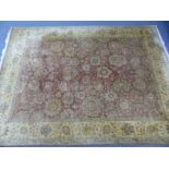 Green, red and yellow rug with floral design, 80 x 280cm