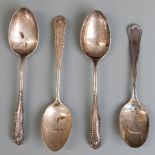 Four hallmarked silver teaspoons, three being Sheffield 1904 maker John Round & Son Ltd, length 13.