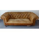 19th/early 20thC brown leather Chesterfield sofa, L200 x D86 x H67cm