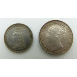 Victorian 1838 young head fourpence, uncirculated, together with an 1889 Jubilee head Maundy