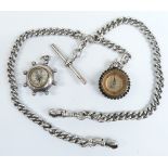 Victorian silver double Albert and two hallmarked silver Victorian compass fobs, Chester 1900 &
