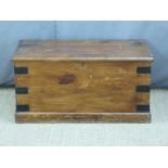 W.Morgan metal bound travelling trunk with label to inside of lid L81 x D45 x H41cm