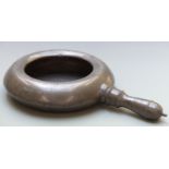 A pewter warming pan with London touch marks, length 42cm