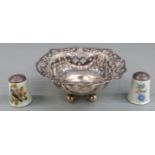 Victorian hallmarked silver pierced and embossed bonbon dish raised on four ball feet, Birmingham