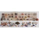 A large collection of mineral samples and rough gems including azurite, quartz, blue john, fluorite,