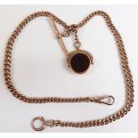 Victorian 9ct rose gold double graduated Albert with 9ct rose gold swivel fob, Birmingham 1850, 33.