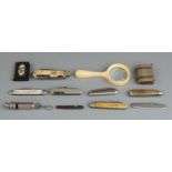 Collection of penknives including a 19thC bone handled multitool impressed Southern and