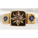 A 15ct gold ring set with diamonds and sapphires, Birmingham 1888, 2.8g, size N