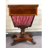 Victorian rosewood fold over games/work table with single drawer, W48 x D37 x H72cm