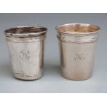Pair of French white metal beakers, with French Minerva silver mark, height 7cm weight 80g