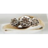 A 9ct gold ring set with diamonds in a platinum setting, 1.3g, size Q