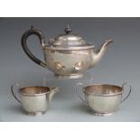 George VI hallmarked silver three piece tea set, Sheffield 1938, maker Harrison Brothers & Howson,