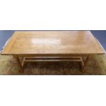 Light oak or elm country style refectory or similiar extending kitchen/dining table with two extra