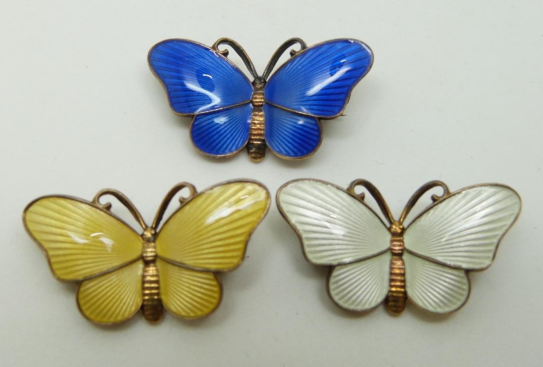 Three Norwegian silver and enamel  butterfly brooches, 2.5 x 1.5cm - Image 2 of 3
