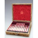 Cased mother of pearl handled silver plated dessert set, box marked W.Gibson & Co. Belfast, width of