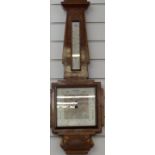 Art Deco inlaid walnut barometer with plaque verso 'S G Taylor, Paunton, Midsummer Norton', 80cm