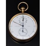 Nicole & Capt 18ct gold keyless winding open faced centre seconds chronograph regulator pocket watch