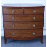 19thC mahogany bow fronted chest of two over three drawers, W106 x  D83 x  H105cm